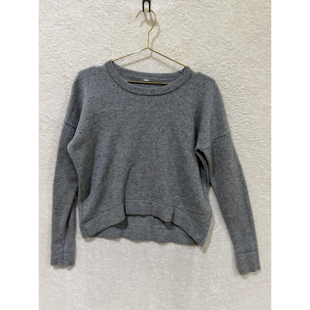 Lululemon Yogi Crew Sweater Speckled Gray Sz 10? Merino Wool Thumbholes Hi-Low